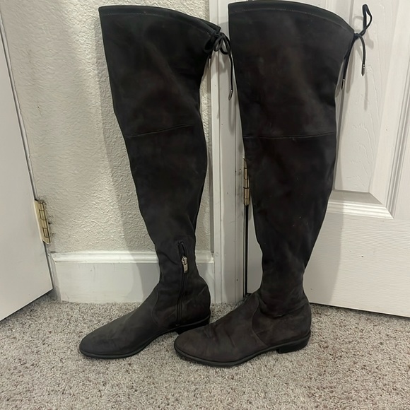 Gray Thigh High Suede Boots - Picture 1 of 6